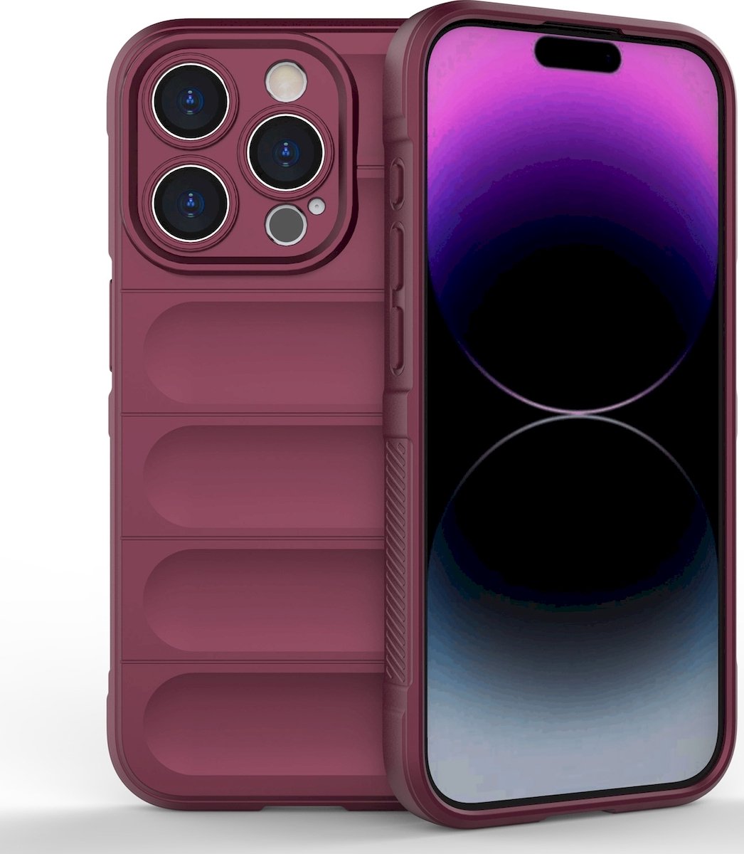Mobigear Hoesje geschikt voor Apple iPhone 15 Pro Telefoonhoesje Flexibel TPU | Mobigear Bumpy Backcover | iPhone 15 Pro Case | Back Cover - Bordeaux Rood
