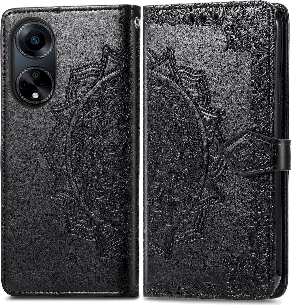 Mobigear Telefoonhoesje geschikt voor OPPO A98 Hoesje | Mobigear Dreamcatcher Bookcase Portemonnee | Pasjeshouder voor 3 Pasjes | Telefoonhoesje voor Pinpas / OV Kaart / Rijbewijs - Zwart