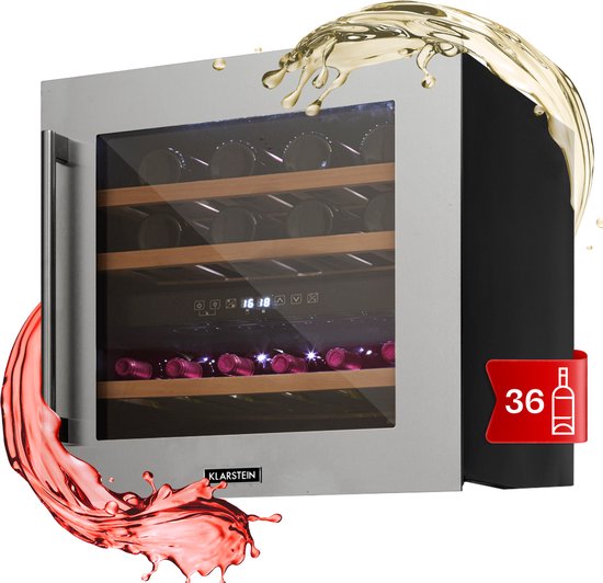 Klarstein Einbau Weinkühlschrank, 2 Zonen Getränkekühlschrank Klein, Kleiner Weinschrank 85L, Wein Kühlschrank Klein met Glastür, Indoor/Outdoor Flaschenkühlschrank, Wine Fridge 36 Flaschen – geschikt voor thuisfitness en sportschoolgebruik, duurzame