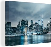 Canvas Schilderij New York - Skyline - Winter - 160x120 cm - Wanddecoratie XXL