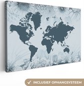 Canvas Wereldkaart - 30x20 - Wanddecoratie Wereldkaart - Retro - Bloemen
