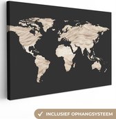Canvas Wereldkaart - 60x40 - Wanddecoratie Wereldkaart - Beige- Zwart