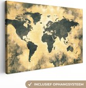 Canvas Wereldkaart - 30x20 - Wanddecoratie Wereldkaart - Zwart - Bruin