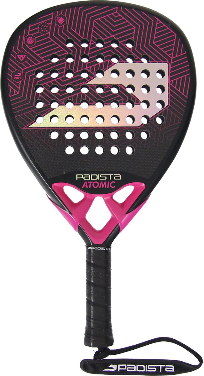 Padista Atomic Padel racket - Padel - 3K Carbon - Roze - Ruwe Oppervlakte - Druppelvorm - Black EVA Foam - Incl. padeltas
