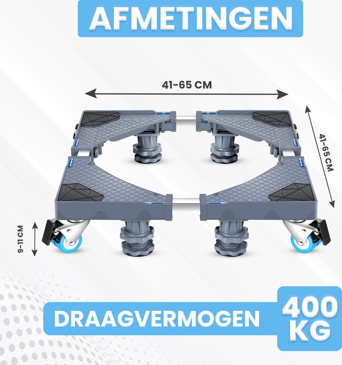 Support Rehausseur Réglable Pour Machine à Laver Et Sèche-linge - Universel, Stable, Anti-vibrations - Surélève Jusqu'à 11 Cm