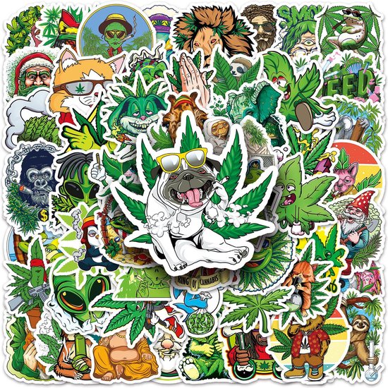 Autocollants de mauvaises herbes - Paquet de 100 pièces Autocollants de mauvaises herbes - Autocollants de skate - Autocollants pour ordinateur portable 5x5CM