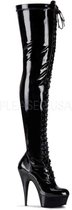 EU 37 = US 7 | DELIGHT-3023 | 6 Heel, 1 3/4 PF Lace-Up Stretch Thigh Boot, Side Zip