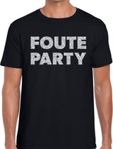 Foute party zilveren glitter tekst t-shirt zwart heren - Foute party kleding L