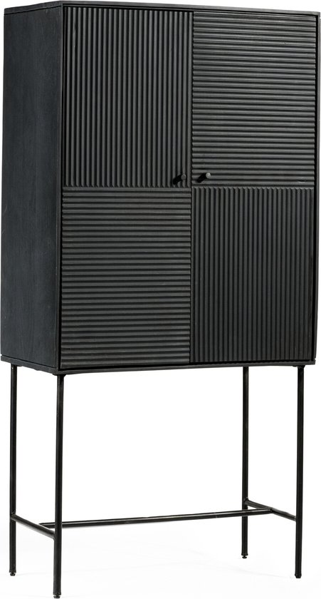 Black Piano - Buffet - 80 cm - noir - manguier - 2 portes - 2 étagères - pieds acier