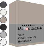 Droomtextiel Zachte Flanel Velvet Velours Hoeslaken Taupe Lits-Jumeaux 180x200 cm - Hoogwaardige Kwaliteit - Super Zacht