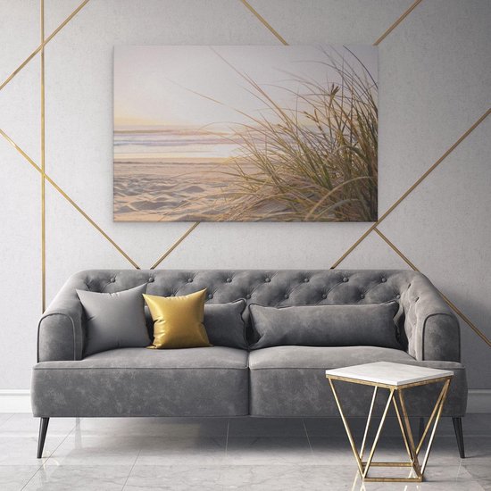 Artaza Canvas Schilderij Strand en Duinen bij Zonsondergang - Zee - 120x80 - Groot - Wanddecoratie Woonkamer - Muurdecoratie Slaapkamer