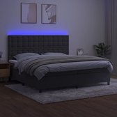 The Living Store Bed - LED Boxspring - Donkergrijs - 203x200x118/128cm - Fluweel - Pocketvering - Huidvriendelijk