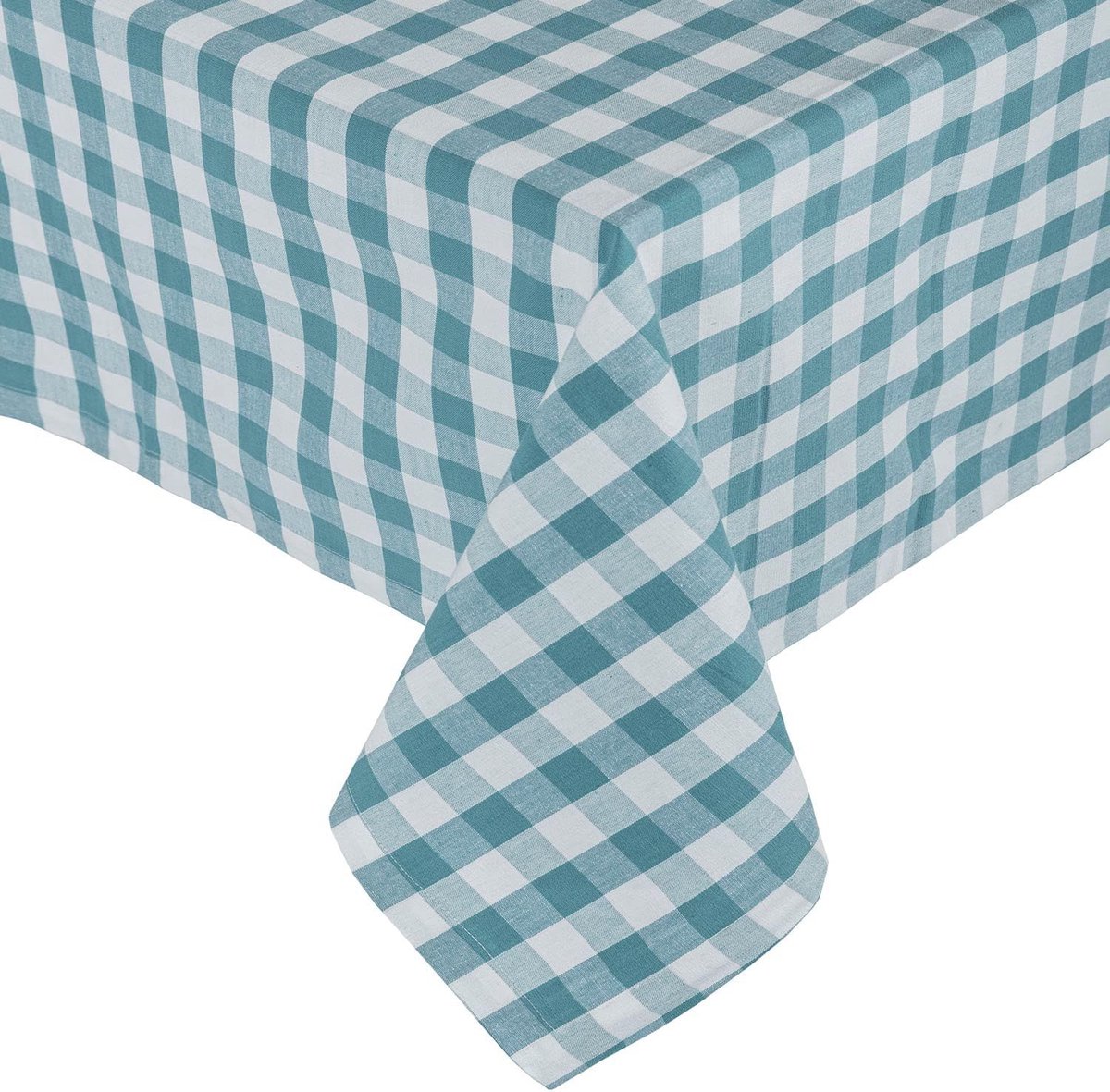 Geruit tafelkleed, blauw, Gingham tafelkleed van 100% katoen met ruitpatroon, hoekig tafelkleed voor eettafel of keukentafel, 137 x 228 cm