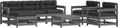 vidaXL - 7-delige - Loungeset - met - kussens - massief - hout - grijs