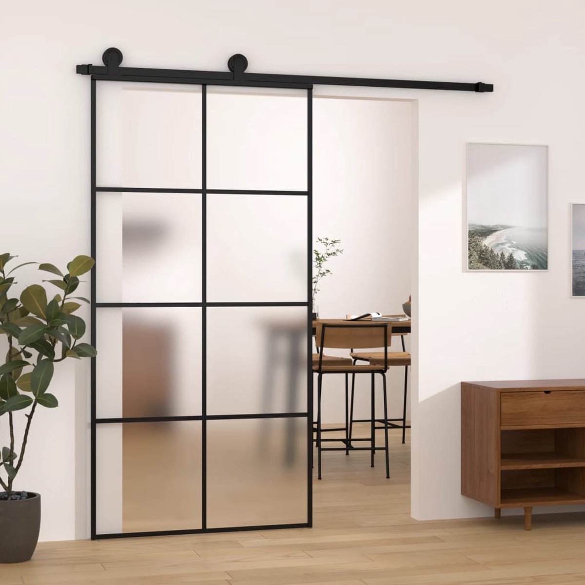 vidaXL - Schuifdeur - met - beslag - 102,5x205 - cm - ESG-glas - en - aluminium