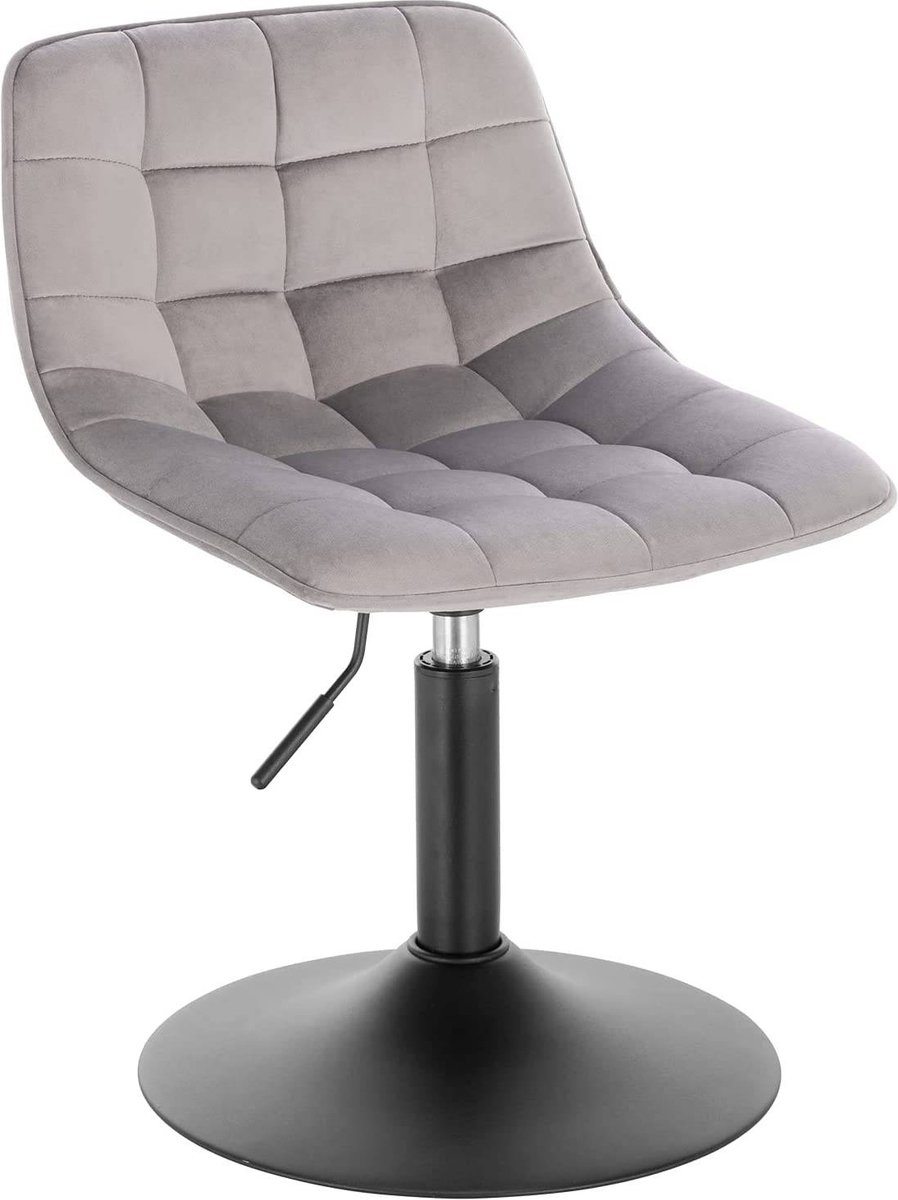 Happyment Barkruk Dio Industrial Lichtgrijs - Barkrukken set van 1 - Barstoel Kruk - Barstoelen met rugleuning - Keukenstoel - In hoogte verstelbaar - Velvet