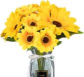 20 stuks kunstzonnebloemen, zijden kunstbloemen, gele bloemen voor bloemstuk, bruiloftsboeket, tafeldecoratie thuis, tuin, feestdecoratie