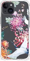GSM Hoesje Geschikt voor iPhone 15 Telefoonhoesje Valbescherming met transparante rand Bird Flowers