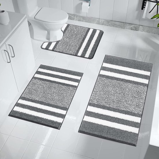 Ensemble de tapis de bain ultra-épais 3 pièces Badmat de bain tapis de toilette lavable en machine Set de tapis de toilette antidérapant tapis de Badmat de salle de bain gris foncé