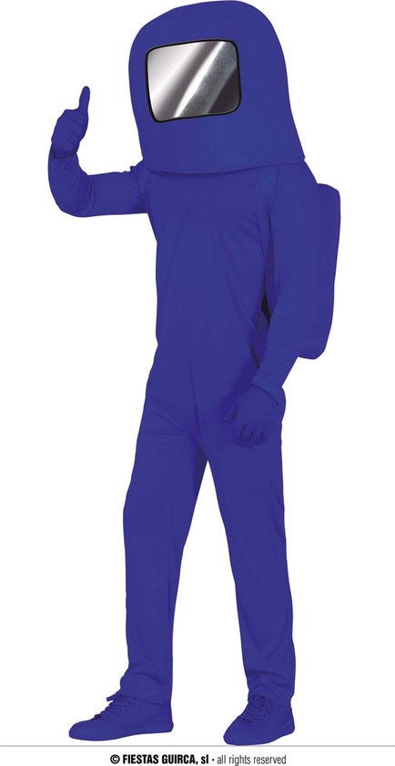 Guirca - Among Us Kostuum - Vriendelijke Blauwe Astronaut Kostuum - Blauw - Maat 48-50 - Carnavalskleding - Verkleedkleding