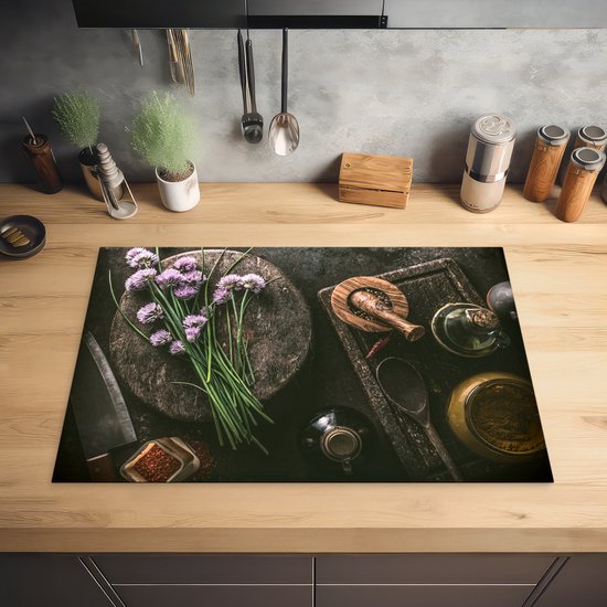 Inductie beschermer 78x52 cm - Kruiden - Stilleven - Kookplaataccessoires - Afdekplaat voor kookplaat - Anti slip mat - Keuken decoratie inductieplaat industrieel - Inductiebeschermer - Inductiemat - Beschermmat voor fornuis