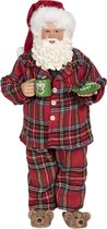 HAES DECO - Kerstman deco Figuur - Formaat 14x10x28 cm - Collectie: Who is Santa - Kleur Rood - Materiaal Textiel op kunststof - Kerst Figuur, Kerstdecoratie