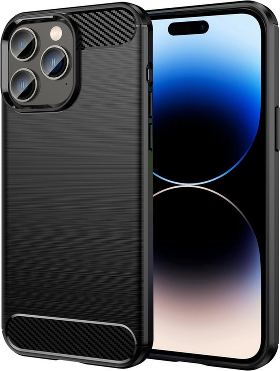 iPhone 13 PRO MAX Hoesje - Carbon Textuur - Zwart TPU - Provium