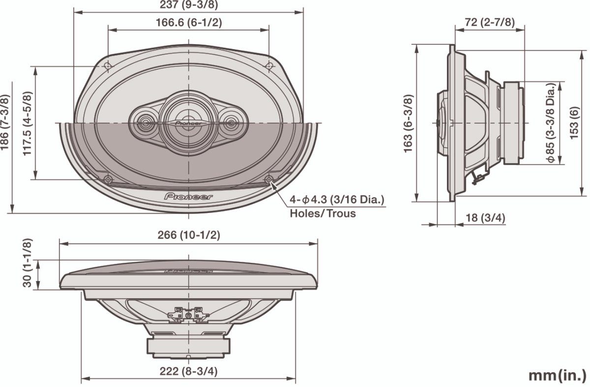 Pioneer TS-A6971F - Autospeakers - 6"x9" (15 x 23 cm) - 4-wegs coaxiaal - 600 W – foto 6