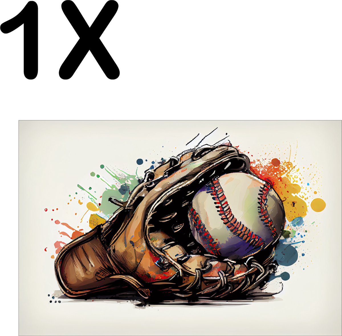 BWK Textiele Placemat - Getekende Honkbal Handschoen - Set van 1 Placemats - 45x30 cm - Polyester Stof - Afneembaar