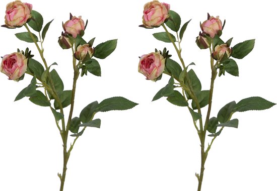 Viv! Home Luxuries Roos mini - 2 stuks - zijden bloem - roze groen - 44cm