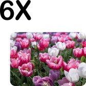 BWK Luxe Placemat - Roze met Witte Tulpen - Set van 6 Placemats - 40x30 cm - 2 mm dik Vinyl - Anti Slip - Afneembaar