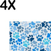 BWK Textiele Placemat - Blauwe Honden Voetjes Achtergrond - Set van 4 Placemats - 35x25 cm - Polyester Stof - Afneembaar