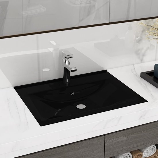 Wastafel Edge 60 cm Mat Zwart zonder kraangat - - Online Sanitairwinkel