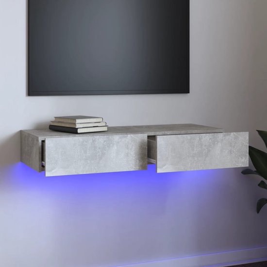 The Living Store TV-meubel Betongrijs - LED-verlichting - 90x35x15.5 cm