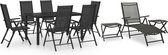 Salon de jardin The Living Store - Aluminium - Zwart/ Anthracite - 6 Chaises - 1 Table à manger - 1 Transat - 2 Repose-pieds / Tables