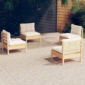 The Living Store Loungeset - Grenenhout - 63.5 x 63.5 x 62.5 cm - Crème kussen