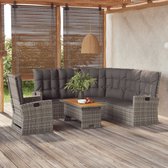 The Living Store Lounge set - Rotin PE/bois d'acacia - Ajustable - Grijs - 186x215x81 cm