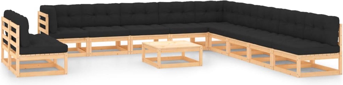 The Living Store 12-delige Loungeset met antracietkleurige kussens grenenhout - Loungebank - Pallets - Buitendecor - Tuinmeubilair - Lounge Set