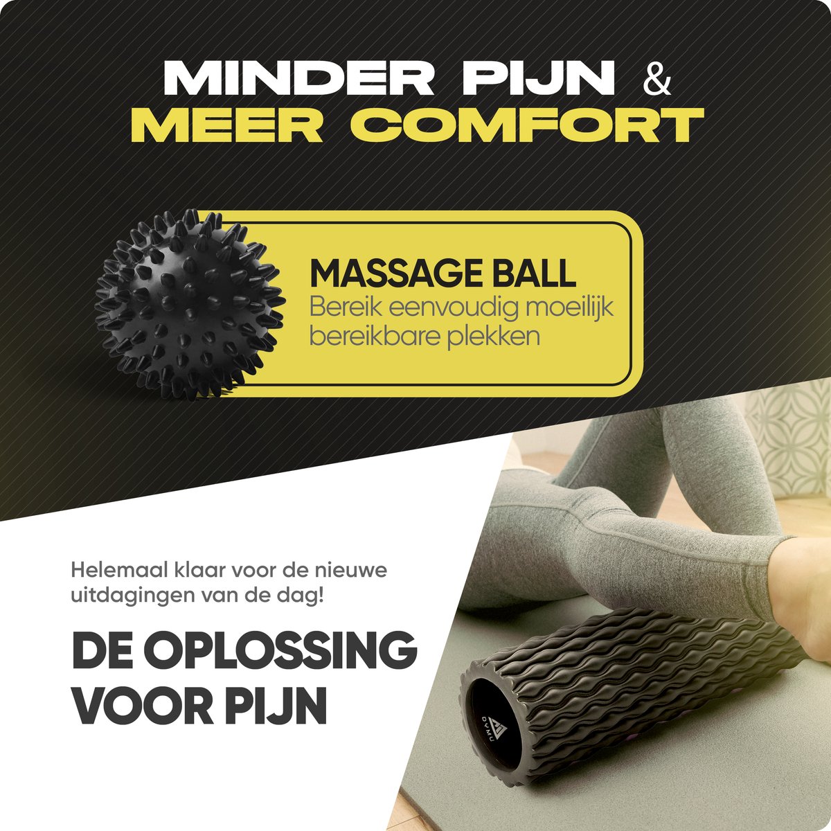 Dymu Foam Roller - Extra groot 45 cm, Zwarte Massage Roller voor Triggerpoint, Yoga & Spierherstel - Lacrosse Bal & Foamroller thumbnail 3