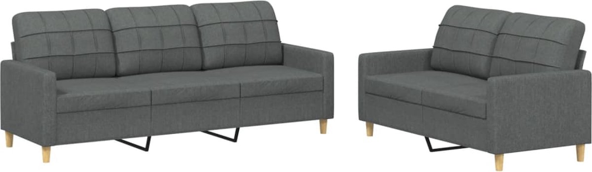vidaXL - 2-delige - Loungeset - met - kussens - stof - donkergrijs