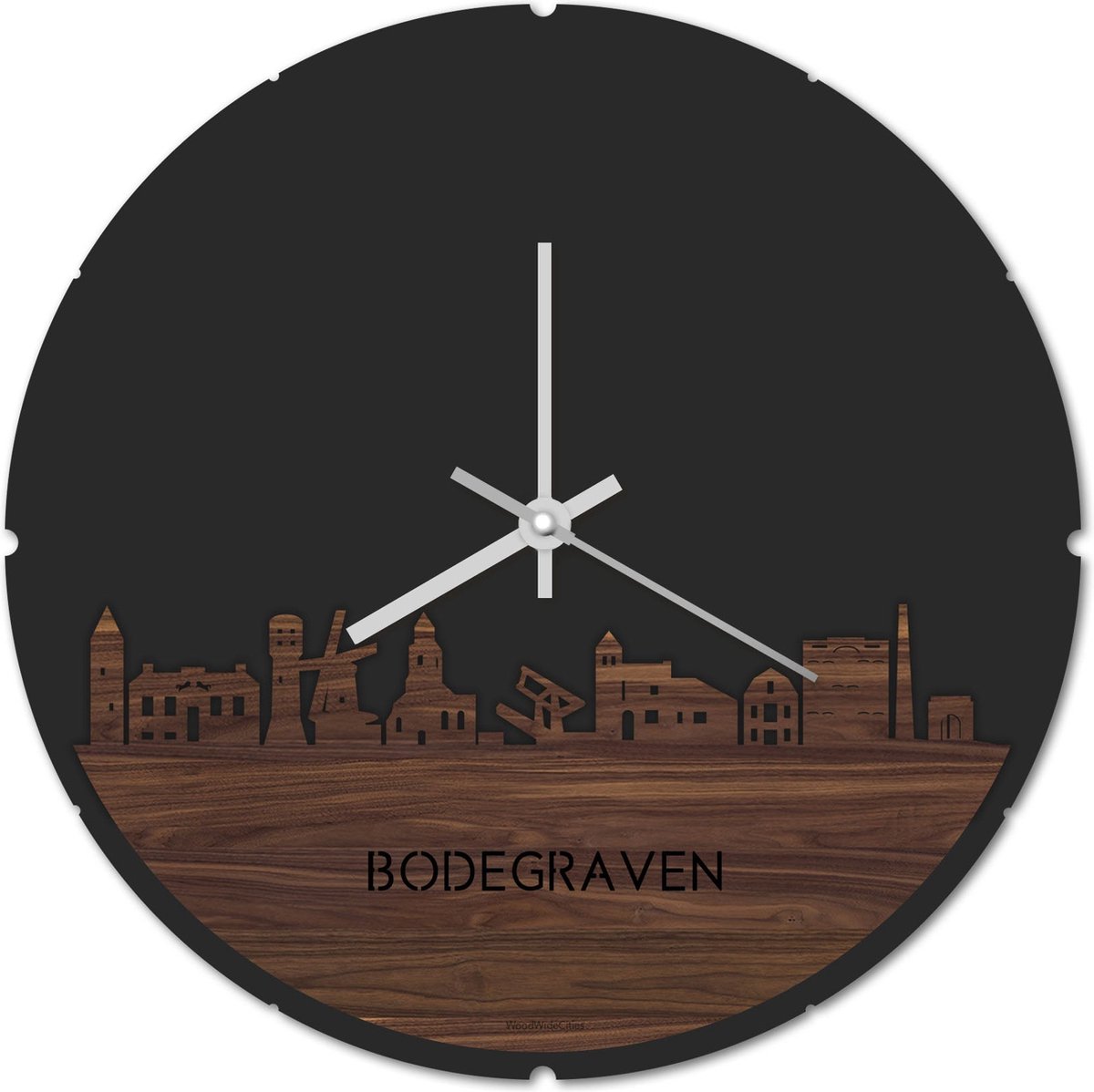 Skyline Klok Rond Bodegraven Notenhout - Ø 44 cm - Stil uurwerk - Wanddecoratie - Meer steden beschikbaar - Woonkamer idee - Woondecoratie - City Art - Steden kunst - Cadeau voor hem - Cadeau voor haar - Jubileum - Trouwerij - Housewarming -