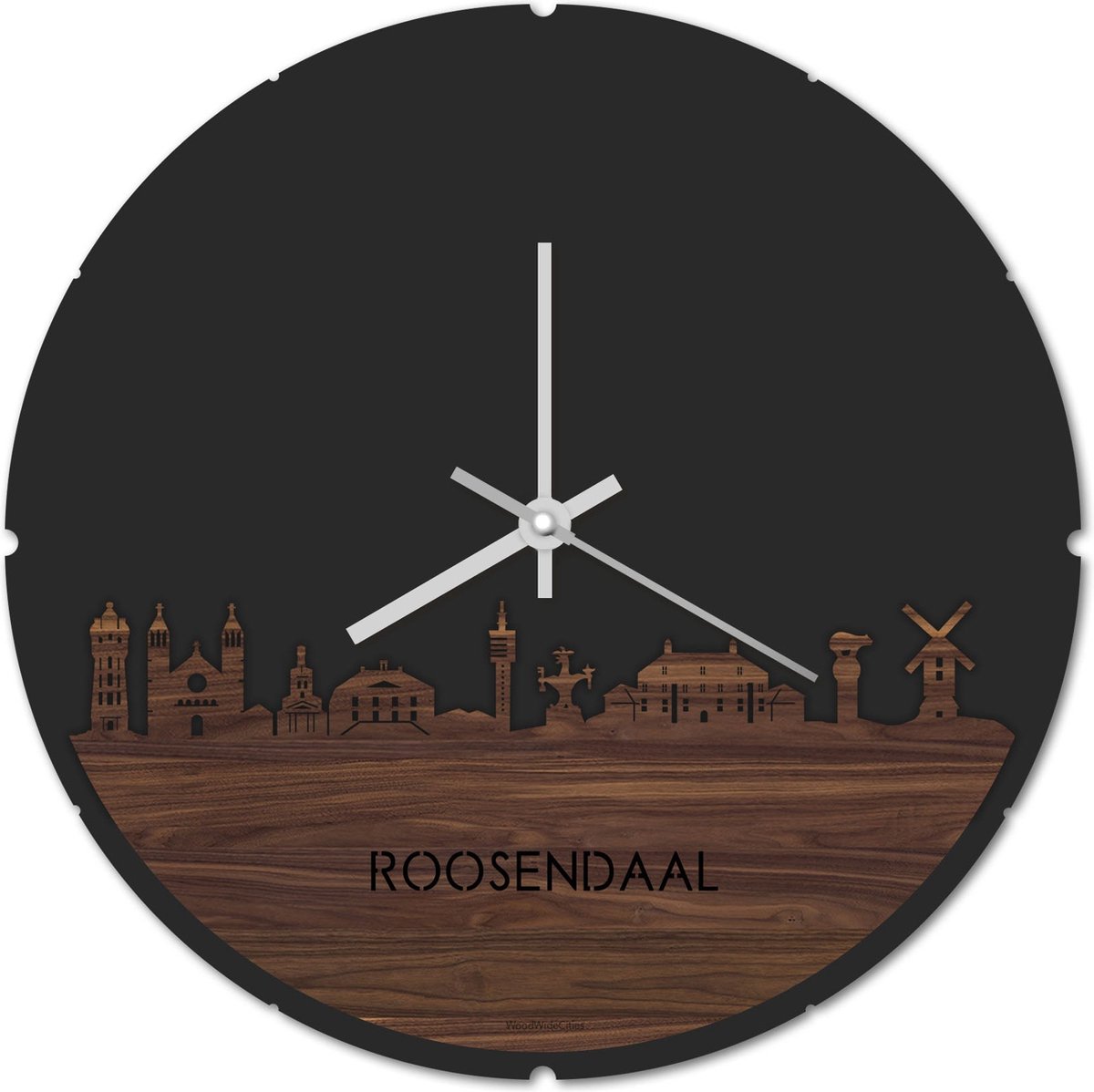 Skyline Klok Rond Roosendaal Notenhout - Ø 44 cm - Stil uurwerk - Wanddecoratie - Meer steden beschikbaar - Woonkamer idee - Woondecoratie - City Art - Steden kunst - Cadeau voor hem - Cadeau voor haar - Jubileum - Trouwerij - Housewarming -