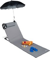 tapis de plage relaxdays - grand - chaise longue - appui-tête - dossier - pliable - gris portable