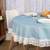 Tafelkleed, parelglans-look, tafelkleed van polyester met zoomranden, 120 cm, mooie tafeldecoratie, rond blauw tafellinnen voor tuin, balkon, thuis, bruiloft, festival