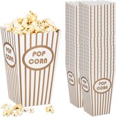 Relaxdays popcorn bakjes - set van 48 - popcorn zakjes - herbruikbaar - gestreept - karton