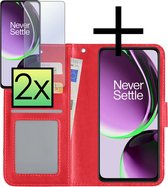 Hoes Geschikt voor OnePlus Nord CE 3 Lite Hoesje Book Case Hoes Flip Cover Wallet Bookcase Met 2x Screenprotector - Rood