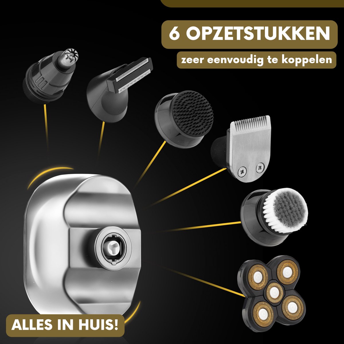 6-in-1 Scheerapparaat Mannen + Extra Scheerkop – Trimmer - Tondeuse - Sansbeauté® Skull Sharp Platinum - Electric Face & Head Shaver - Hoofd Kaal Scheren – Nat & Droog - Elektrisch thumbnail 4