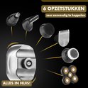 Zes opzetstukken voor het Sansbeauté scheerapparaat: neustrimmer, tondeuse, gezichtsborstel, precisietrimmer, scheerkop.