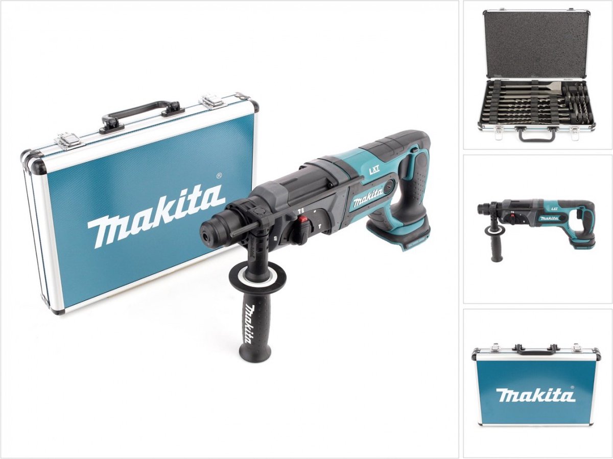 Makita DHR 241 18 V Li-ion accuklopboormachine met SDS-Plus boorhouder solo + Makita D-42444 SDS-Plus boorbeitelset 17-delig in aluminium koffer