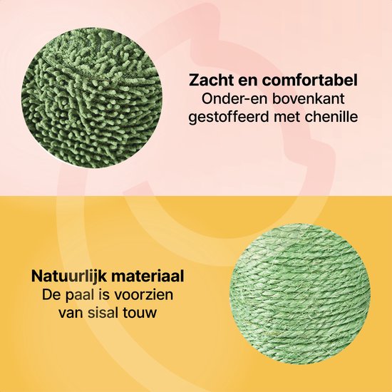 Jake and Jacky Krabpaal voor Katten Cactus Groen - Krabmeubel - met Kattenspeeltje - H 65cm